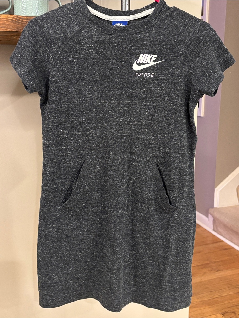 Nike Girls Just Do It T-shirt Dress Gray Short Sleeve Kangaroo Pocket Size Large